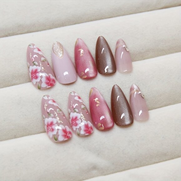 Springtime Floral Cat Eye Nail Decals - 24 Pieces, Mixed Color Scheme - Picture 3 of 5